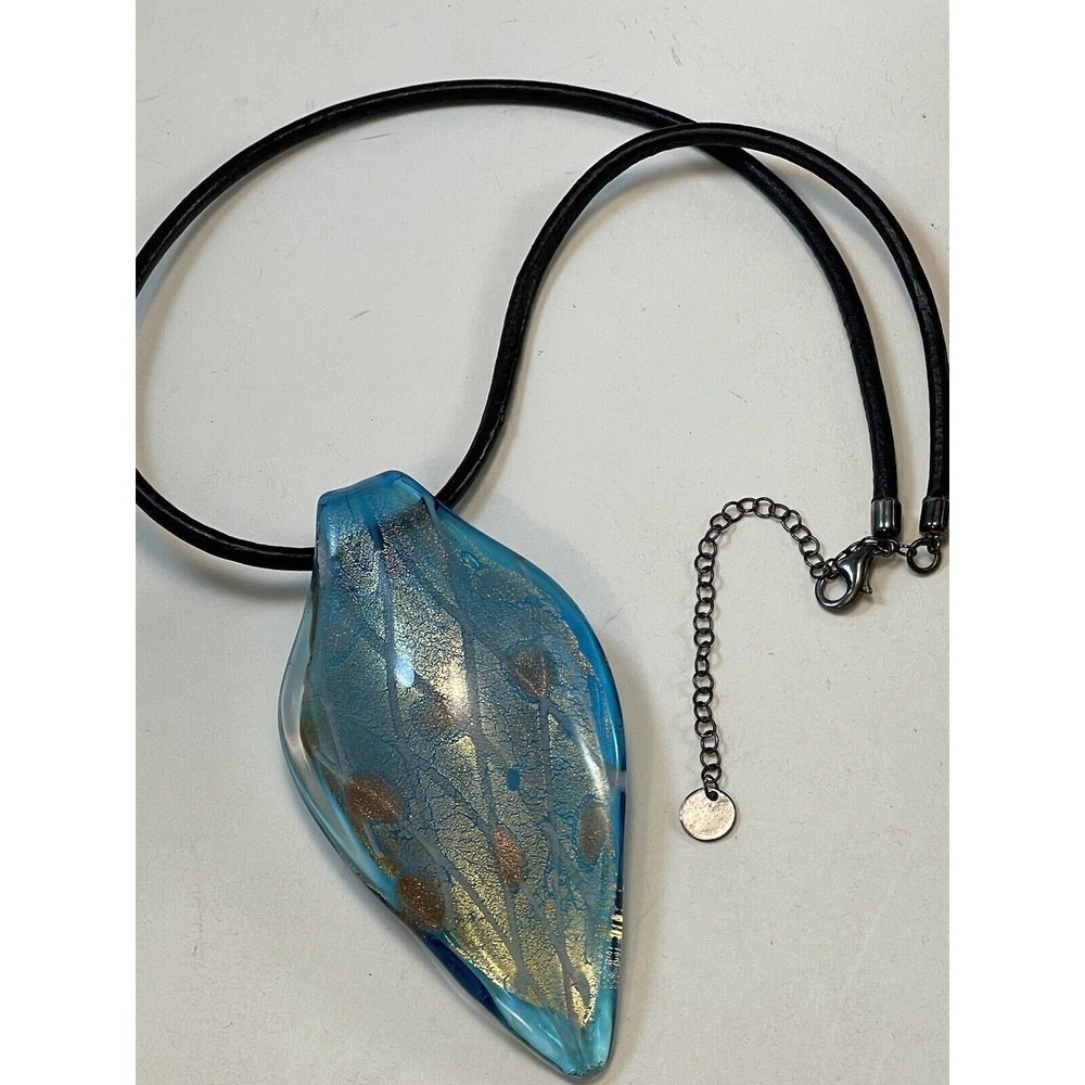 Vermeil & Dichroic Glass Pendant Blue  On Robert Lee Morris Black Cord Necklace - Picture 5 of 15